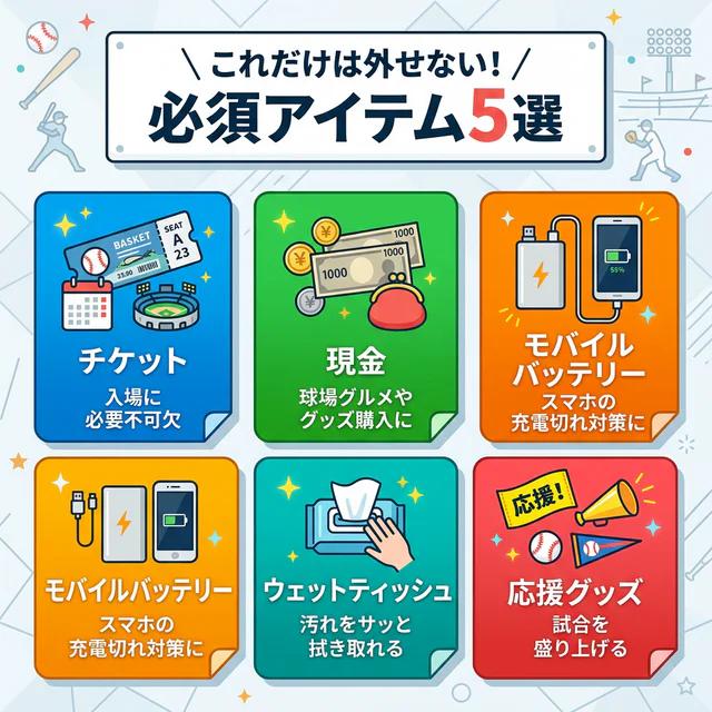 球場観戦の必須アイテム図解