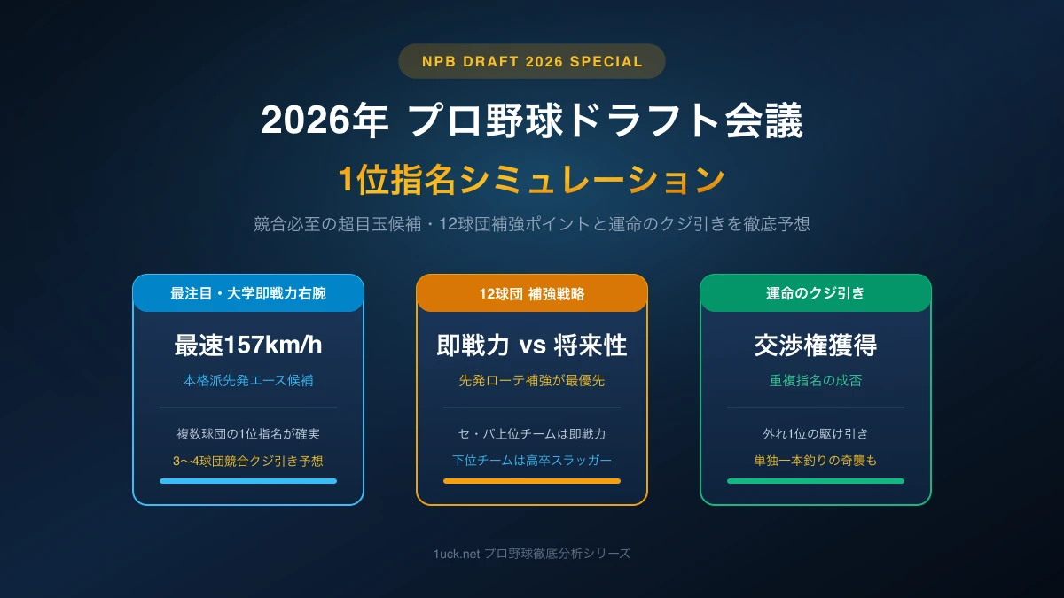 【2026年最新】プロ野球ドラフト会議1位指名シミュレーション！12球団の補強ポイントと競合必至の超目玉候補・クジ引きの行方を徹底予想